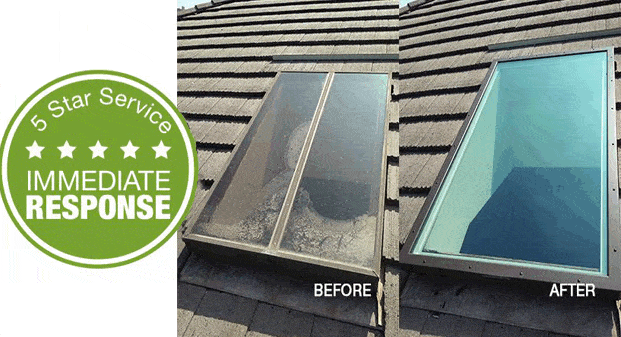Before and after skylight replacement